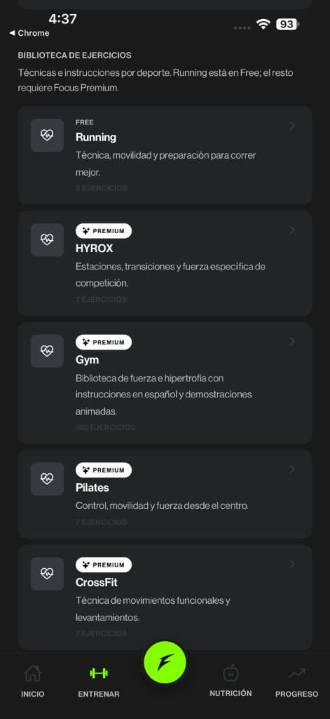 Focus — Biblioteca de ejercicios